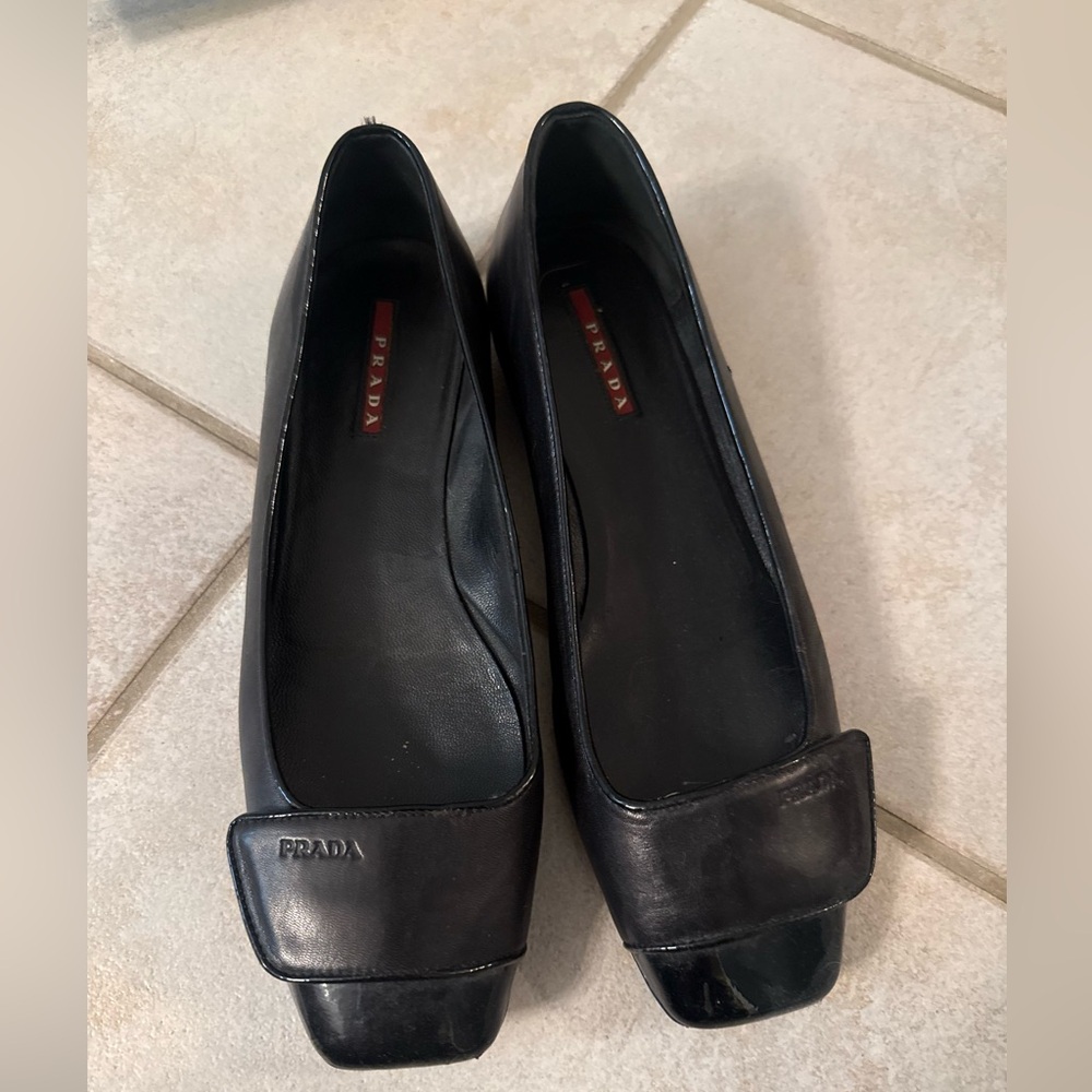 Prada Black Leather Square-Toe Loafers